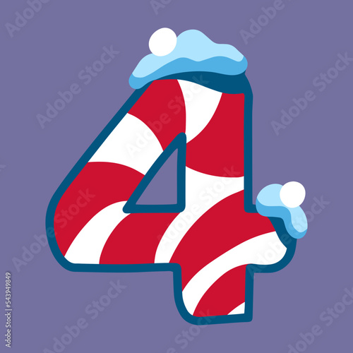 christmas winter figure 4 with red white lolipop ornament and snow, dark blue backdrop, doodle