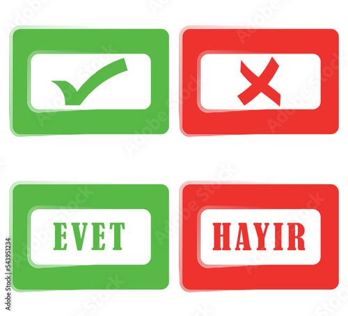 vector set of check marks; icons of approval and rejection; yes and no signs in turkish