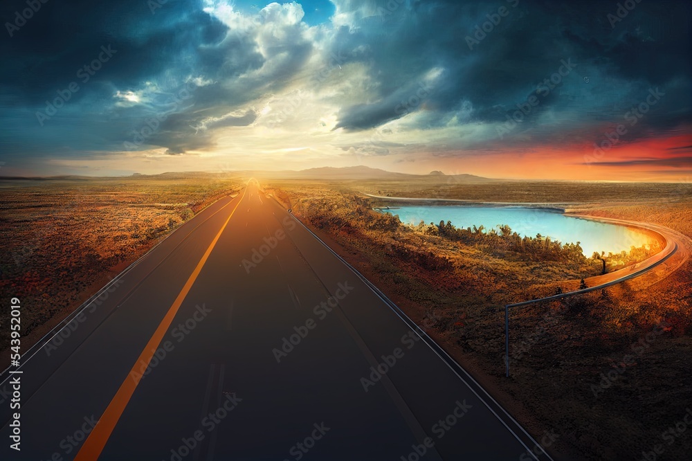 3d illustration of travel and vacation road advertisement, Bending road and highway isolated ads