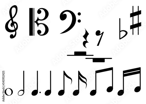 set of music notes on white background