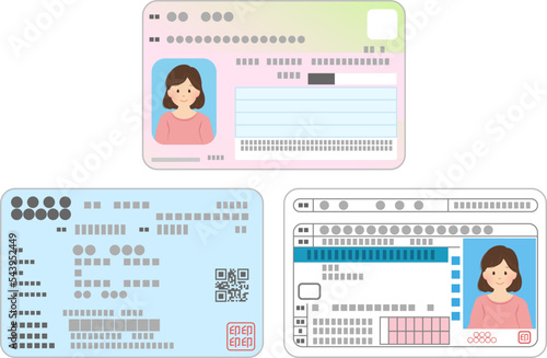 マイナンバーカード・保険証・運転免許証_身分証_女性_ベクターイラスト