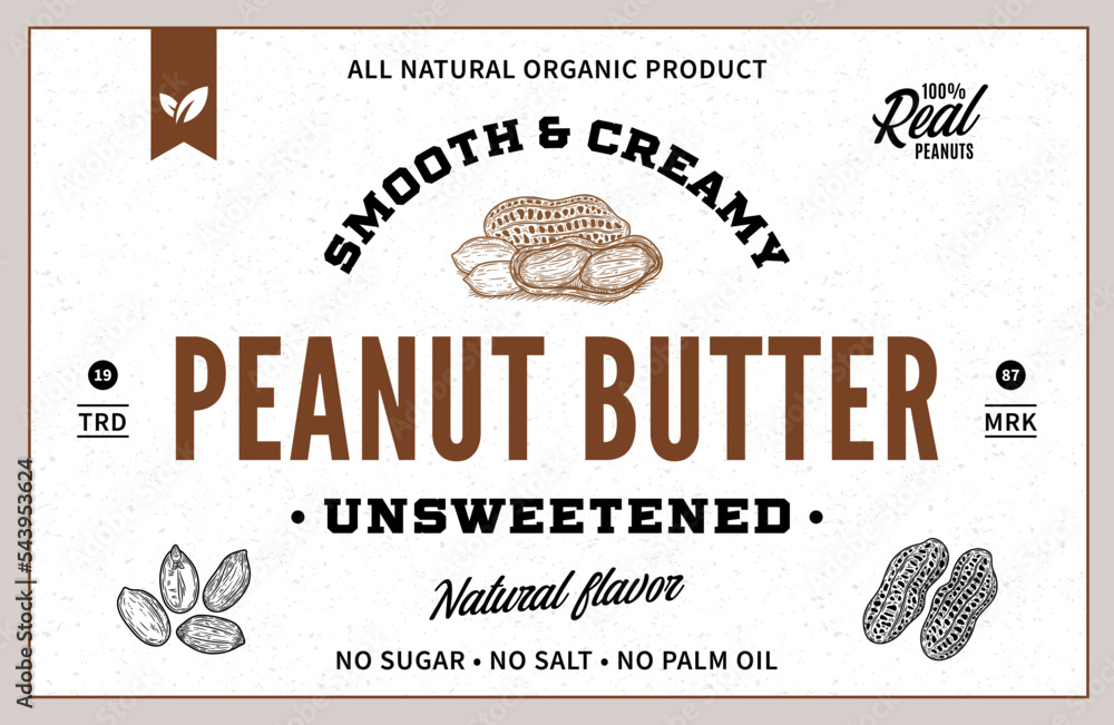 Peanut butter label and packaging design template. Vector peanut illustrations