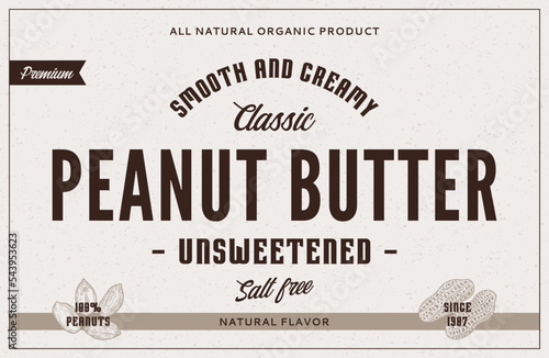 Peanut butter label and packaging design template. Vector peanut illustrations