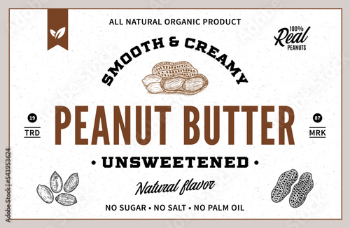 Peanut butter label and packaging design template. Vector peanut illustrations