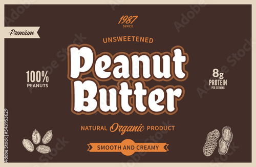 Peanut butter label and packaging design template. Vector peanut illustrations