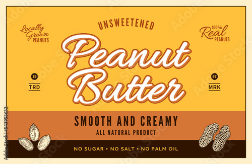 Peanut butter label and packaging design template. Vector peanut illustrations
