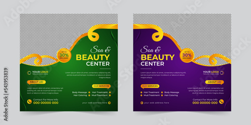 Modern Spa & Beauty Center social media post, Digital marketing agency Corporate banner promotion ads sales and discount banner vector template design.