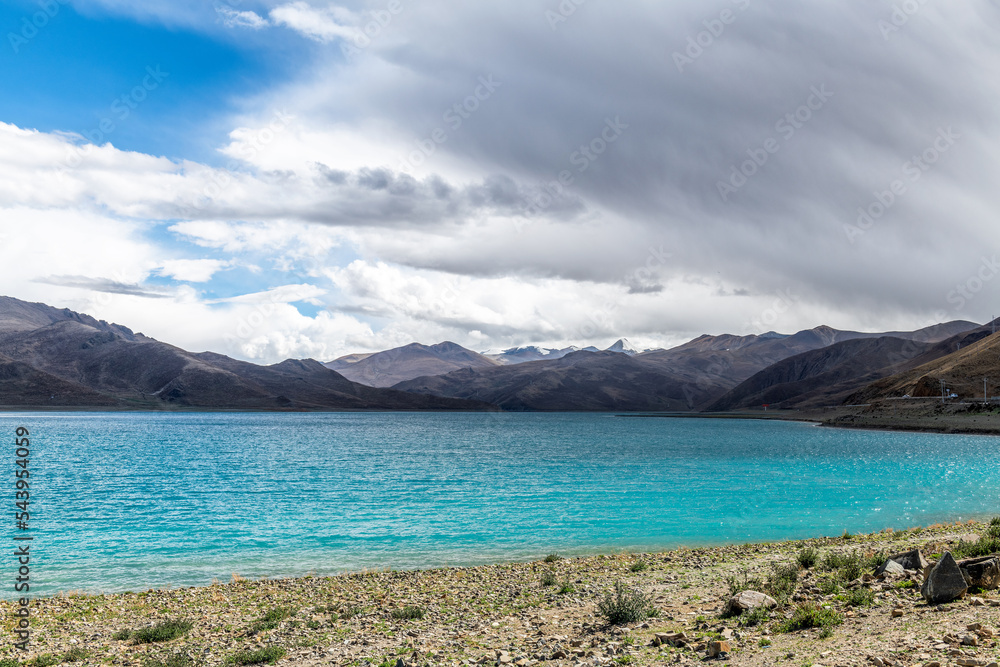 Yamdrok Lake landscape in Langkazi county Shannan city Tibet Autonomous Region, China.

