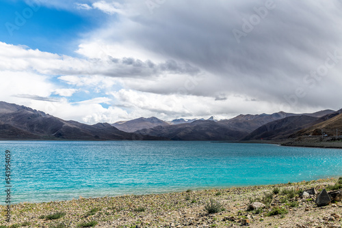 Yamdrok Lake landscape in Langkazi county Shannan city Tibet Autonomous Region, China. 