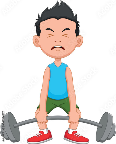 cartoon cute boy weightlifting