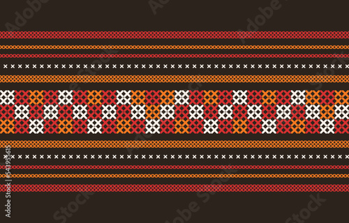 Abstract Seamless Ethnic Akha Embroidered fabric Pattern design for textile, clothes, background pattern, texture and furniture ornament print for carpet, wallpaper, textile decoration. geometric art.