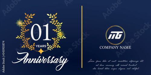 01st anniversary logo with elegant ornament monogram and logo name template on elegant blue background  sparkle  vector design for greeting card.