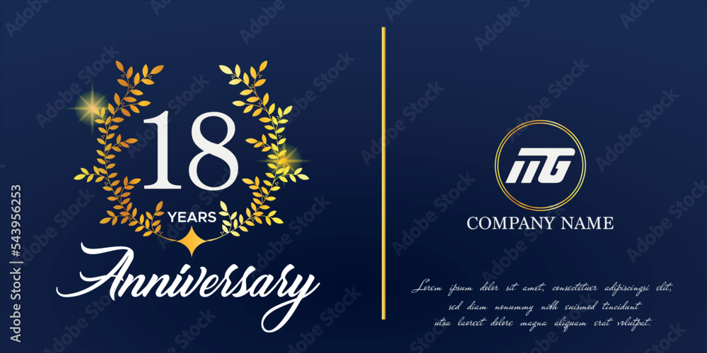 18th anniversary logo with elegant ornament monogram and logo name template on elegant blue background, sparkle, vector design for greeting card. 18th anniversary logo with elegant ornament monogram and logo name template on elegant blue background, sparkle, vector design for greeting card.