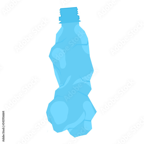 Crumpled plastic bottle icon on a white background. Light blue mineral water bottle plastic waste. Great for broken bottle logos.