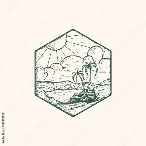 Hand drawn oasis badge logo vector illustration design for your company or business