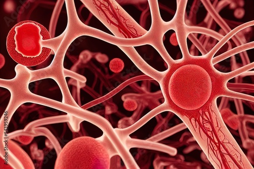 Red blood cells in an artery. Vascular therapy concept. Blood veins and vessels illustration.