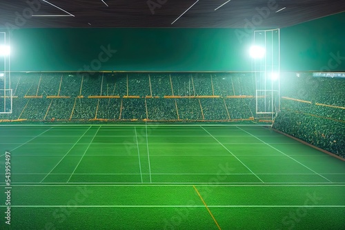 Football event, virtual studio background. Game concept stage backdrop, Ideal for soccer news, live tv shows, or sport product commercials. A 3D rendering template, suitable on green screen VR s