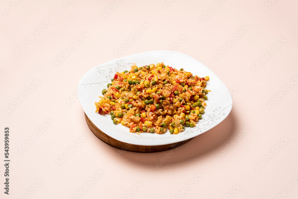 a cooked dish Hawaiian blend mix with rice and vegetables a cooked dish Hawaiian blend mix with rice and vegetables