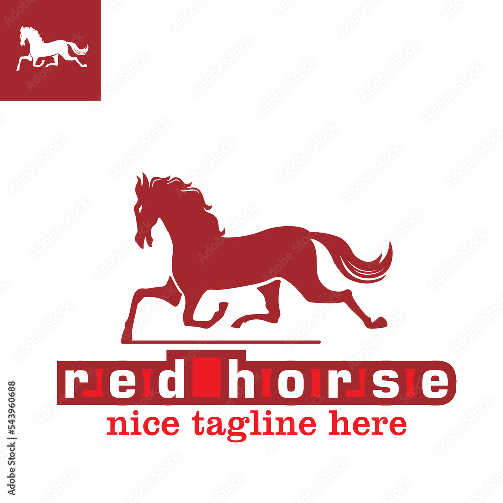 red crazy horse logo, silhouette of running great horse vector