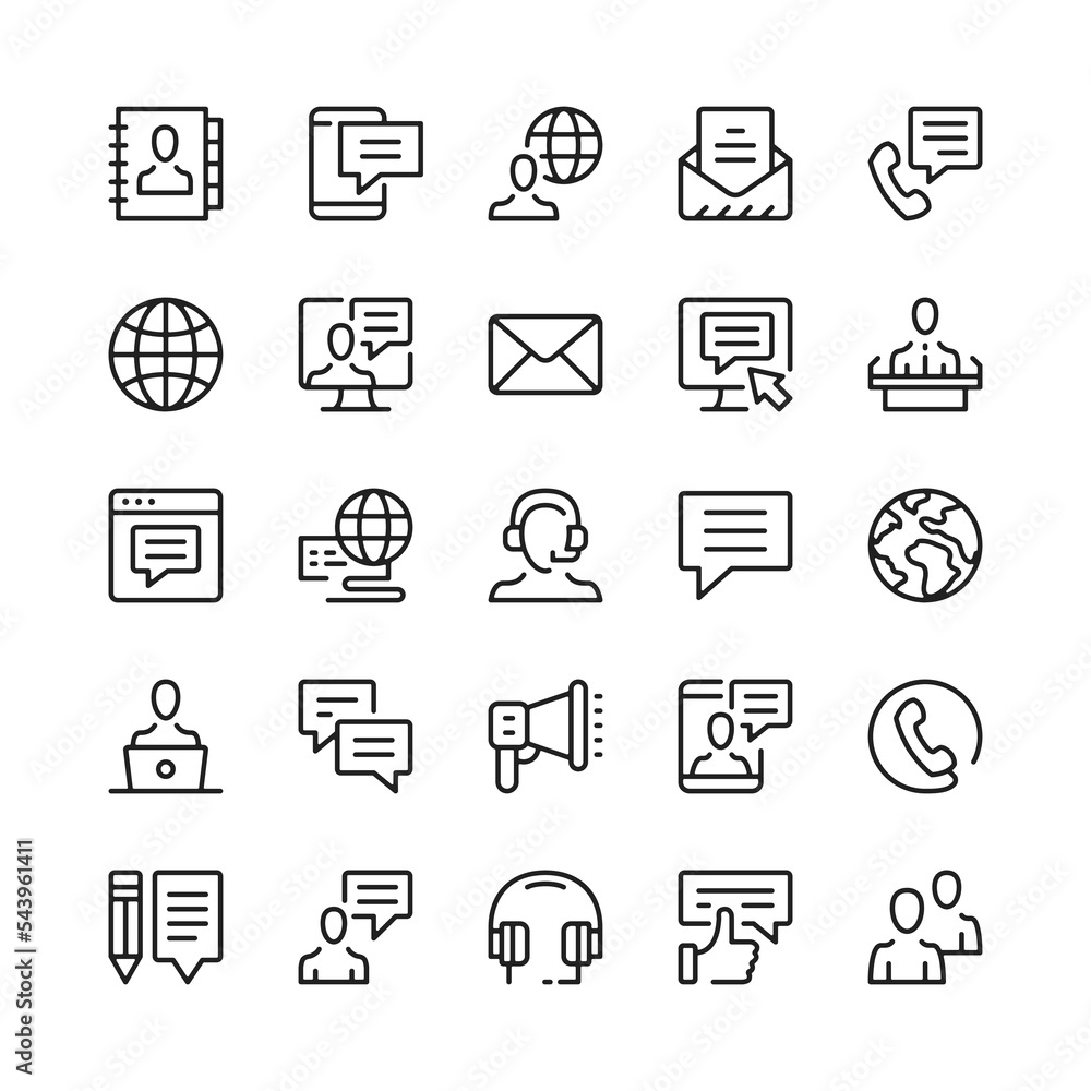 Communication line icons. Outline symbols. Vector line icons set Communication line icons. Outline symbols. Vector line icons set