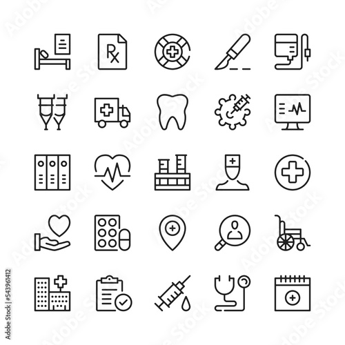 Hospital line icons. Outline symbols. Vector line icons set