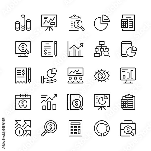 Financial analysis line icons. Outline symbols. Vector line icons set