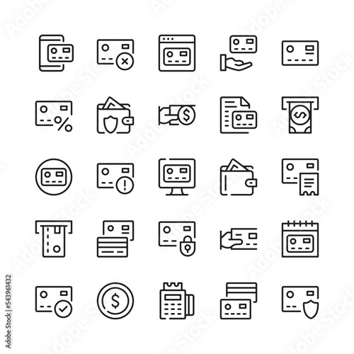Credit card line icons. Outline symbols. Vector line icons set