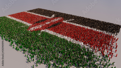 A Crowd of People congregating to form the Flag of Kenya. Kenyan Banner on White. photo