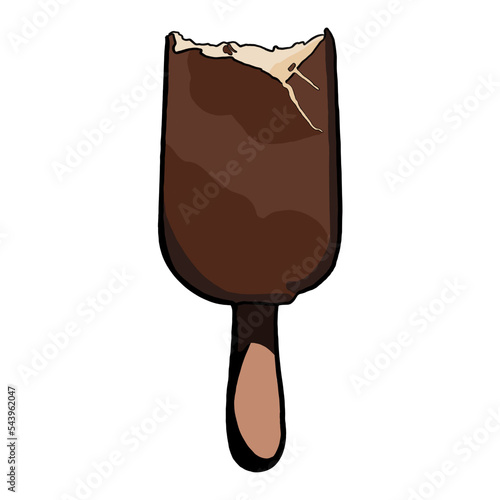 Bitten milk chocolate ice cream bar on a stick - transparent background photo
