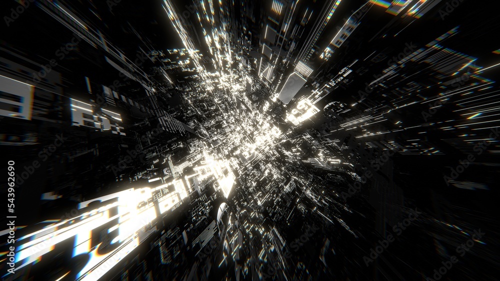 Obraz premium VJ トンネル サイバー SF メカニカル 白黒 [別Verあり]