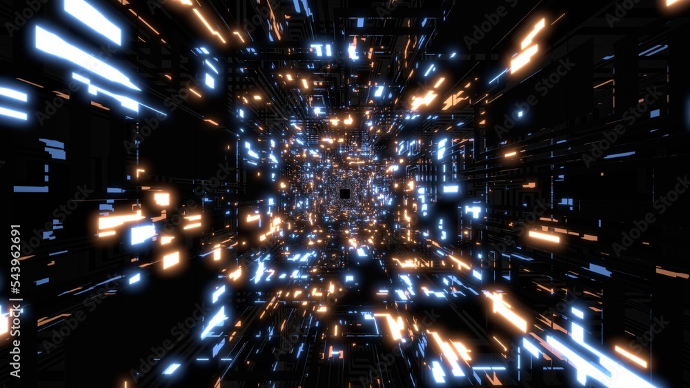 Obraz premium VJ トンネル サイバー ネオン 発光 青 黄色 [別Verあり]