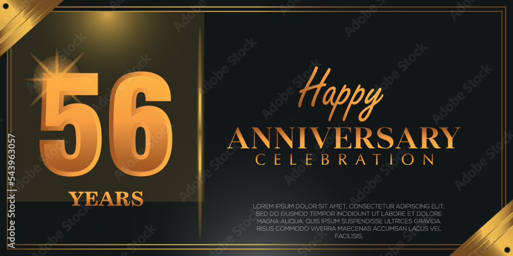 56th anniversary logo with confetti golden colored isolated on black ...