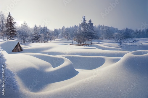 natural winter landscape and desk of brown and snow space