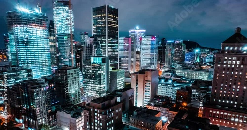 Bright and impressive skyline of a modern architecture and financial buildings in Montreal city  Canada at Night photo