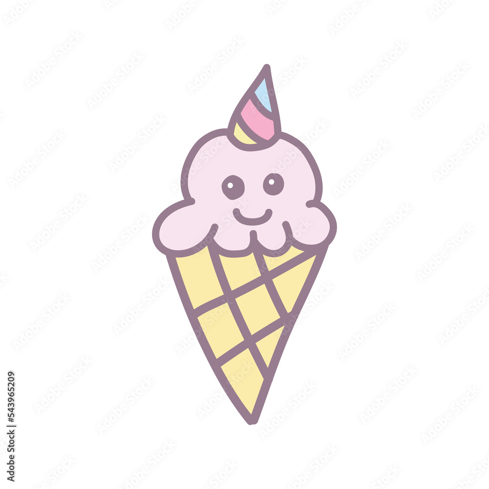 Illustration of icecream with horn unicorn in different colors. Vector thin line doodle hand drawn icon of smiling icecream Illustration of icecream with horn unicorn in different colors. Vector thin line doodle hand drawn icon of smiling icecream