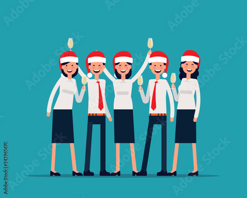 Happy business people group at a christmas and New Year's corporate party. Concept celebration and holiday design