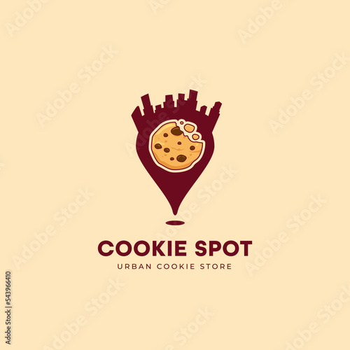 cookie spot logo. cookie pastry logo with pinpoint spot icon illustration