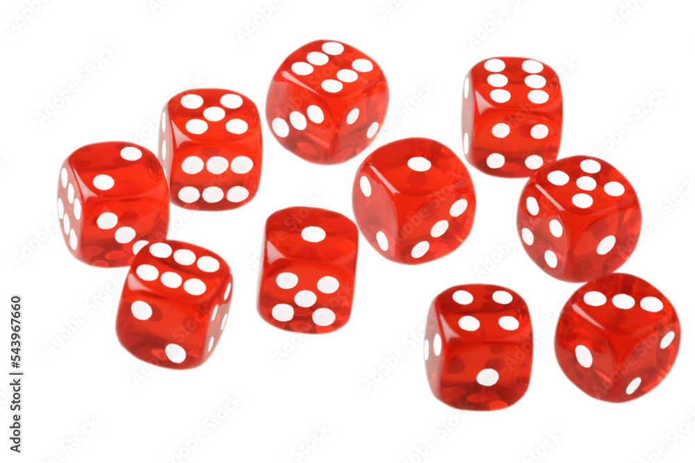 Red Dice showing lucky numbers isolated on a white background Red Dice showing lucky numbers isolated on a white background