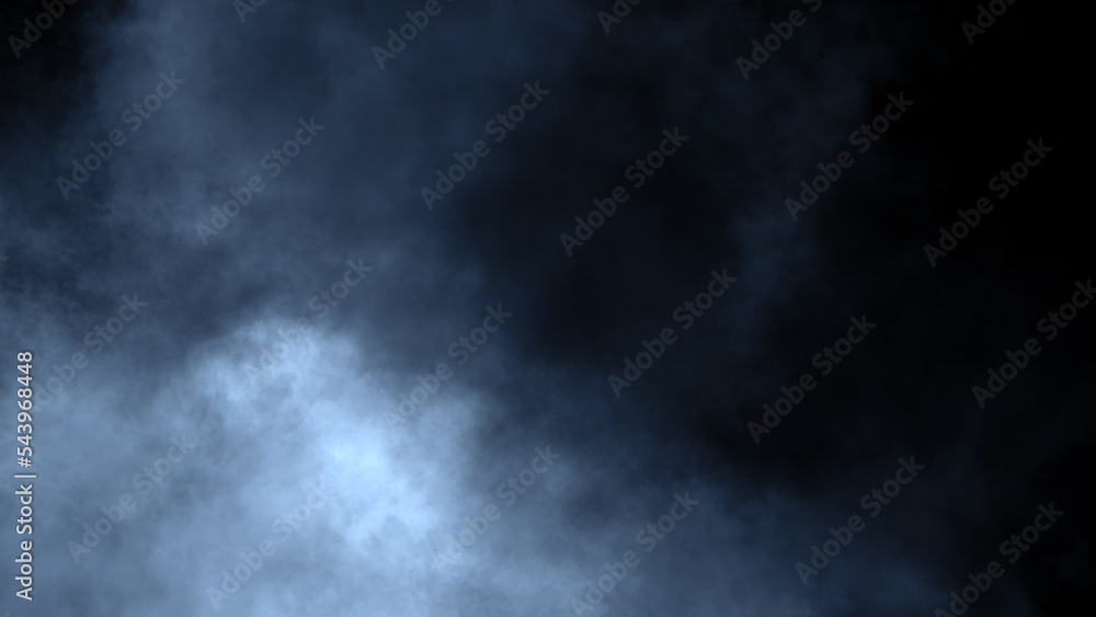 Overlays fog isolated on black background. Paranormal blue mystic smoke, clouds for movie scenes.