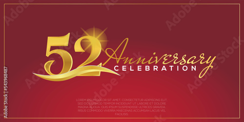 52nd anniversary logo with confetti golden colored text isolated on red background  vector design for greeting card and invitation card