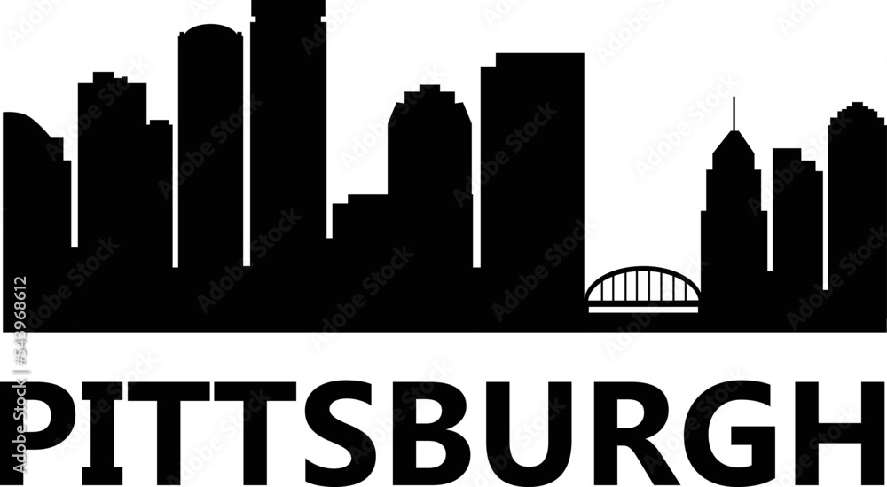 Pittsburgh skyline on white background. Pittsburgh city. Pennsylvania Usa skyscraper buildings silhouette. Pittsburgh cityscape sign. flat style.