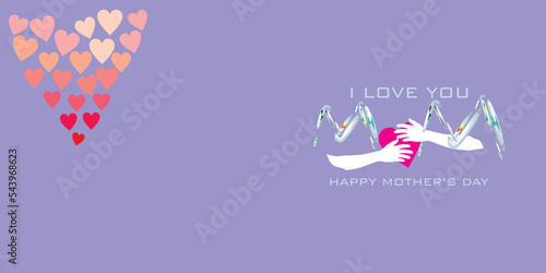 Postcard with two hands hugging heart background elements. Vector symbol of love in the shape of a heart for Happy Mother's Day greeting card design