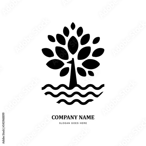 oak tree water wave logo design vector for your brand or business