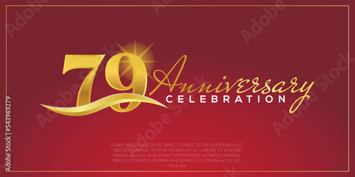 79th anniversary logo with confetti golden colored text isolated on red background, vector design for greeting card and invitation card © MrGraphics1990