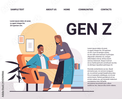 female doctor vaccinating male patient vaccination generation Z lifestyle concept