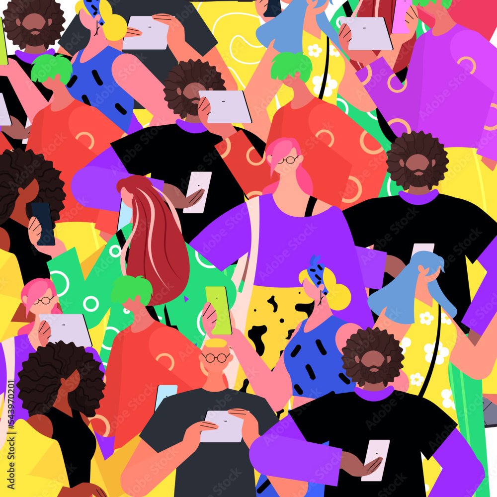 addicted young people using gadgets generation Z digital addiction concept seamless pattern portrait addicted young people using gadgets generation Z digital addiction concept seamless pattern portrait