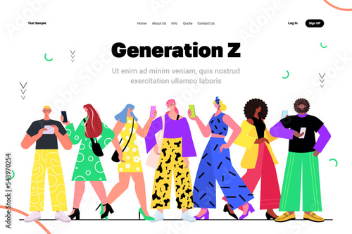 people standing together generation Z lifestyle concept new modern demography trend with progressive youth gen