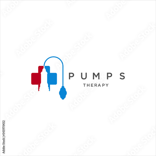 modern pumps  Logo Design Template Idea with crossbar in blue red color