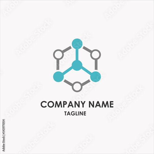 Modern Technology Logo Design Template Idea Hexagonal Line Art in Blue Color