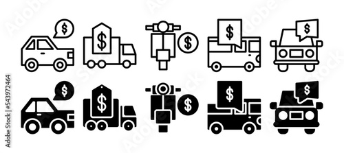 vehicle price icon set. vector illustration with a different style. line and solid style icon